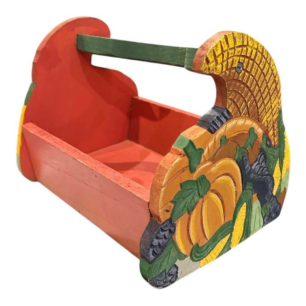 Rare Hand Crafted Multi Color Wooden "Harvest Season" Vegetable Carrier - Picture 2 of 10